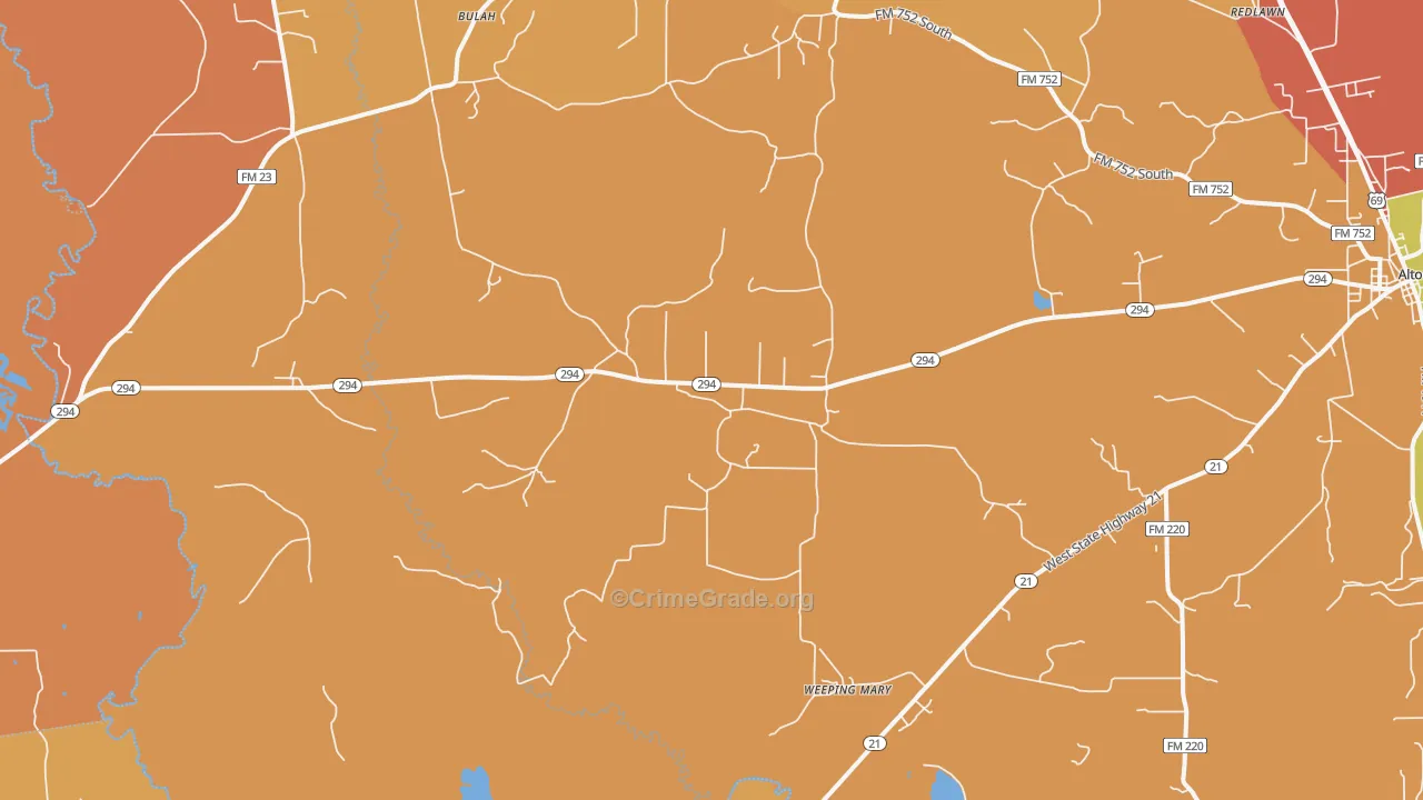 Weeping Mary, TX Map of Arson Rates