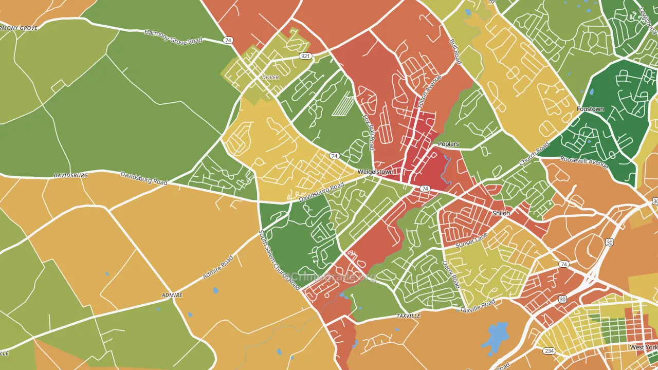 Weigelstown, PA Map of Arson Rates