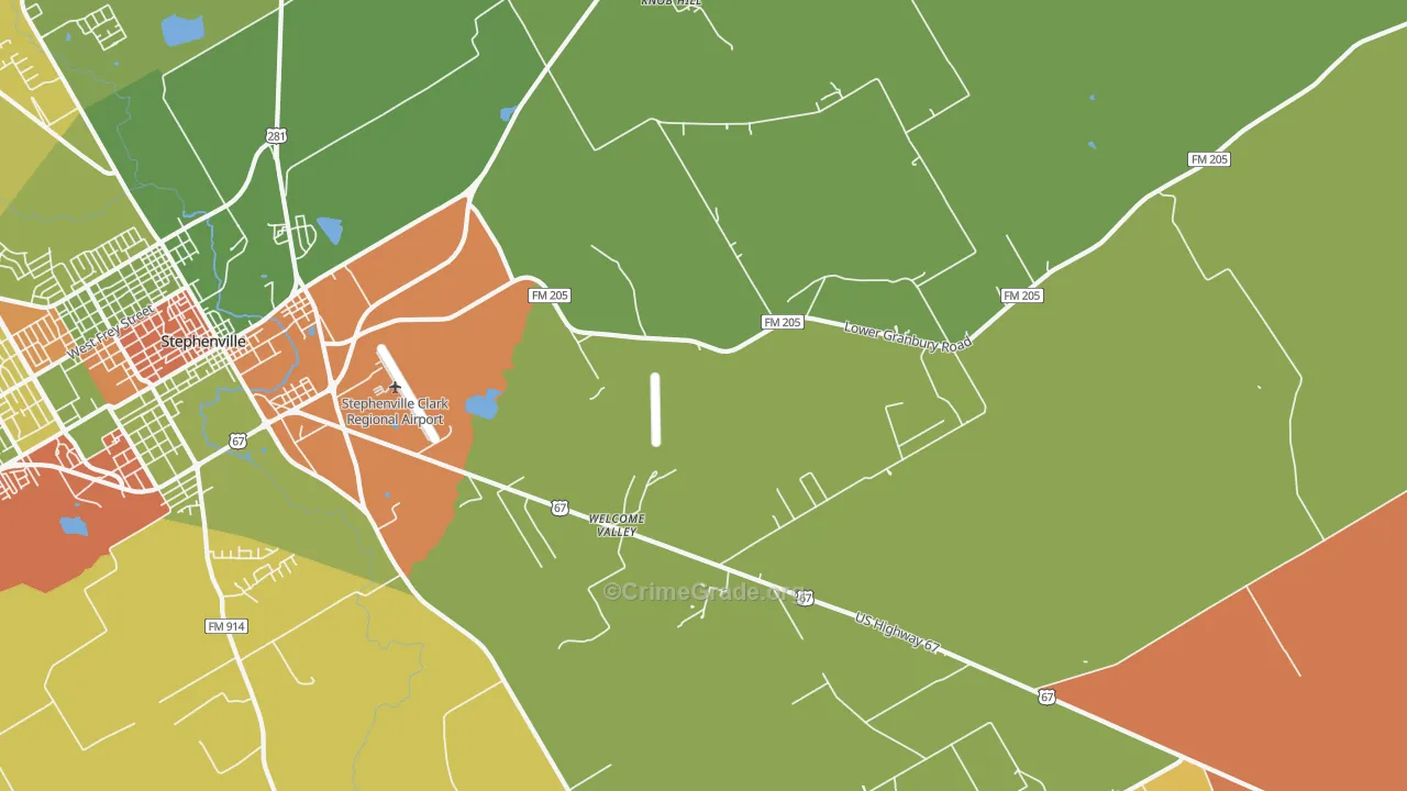 Welcome Valley, TX Map of Arson Rates