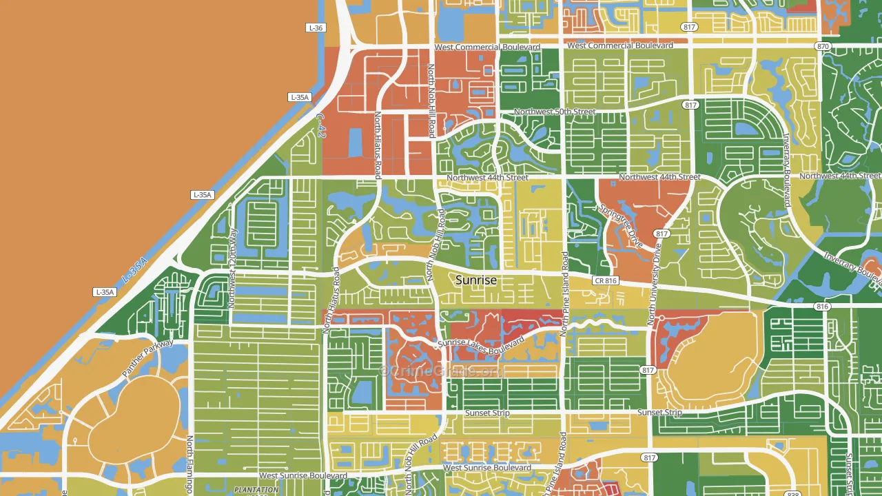 Welleby, Sunrise, FL Map of Arson Rates