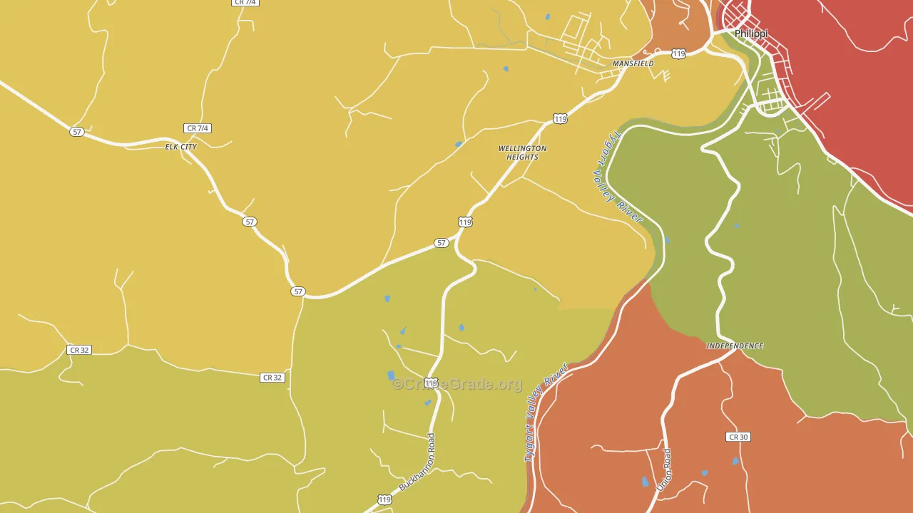Wellington Heights, WV Map of Arson Rates