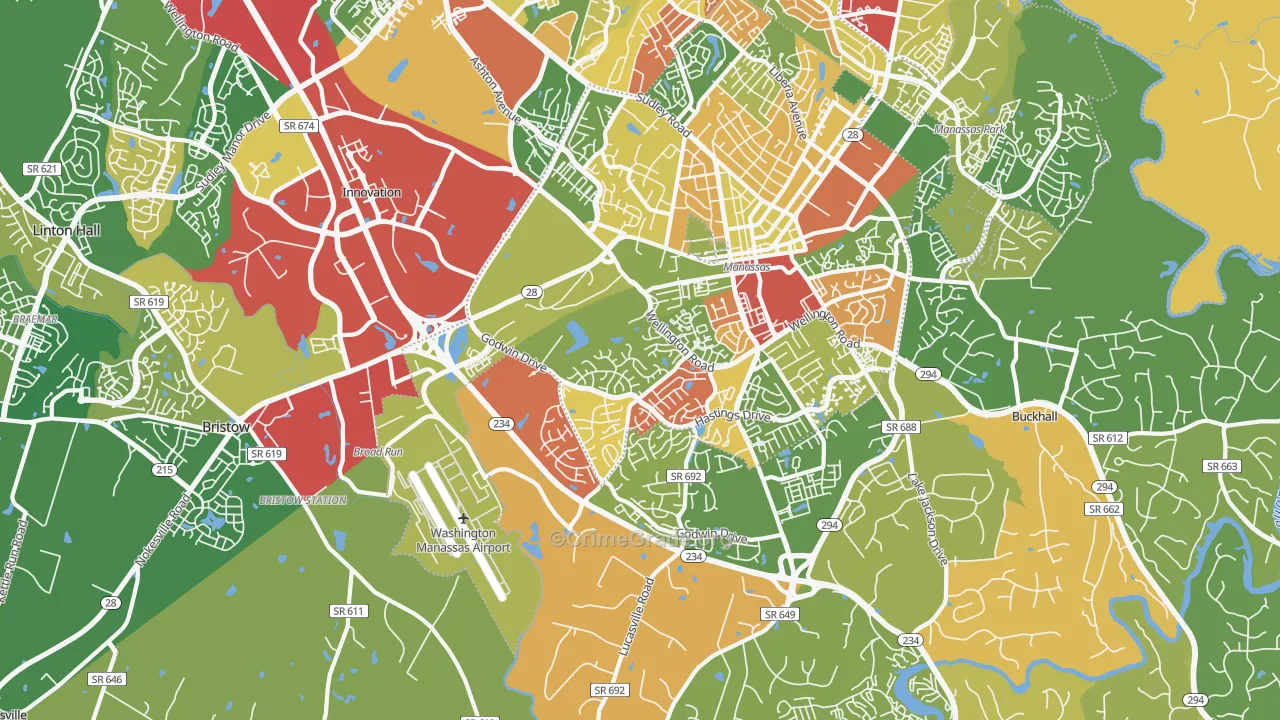 Wellington, Manassas, VA Map of Arson Rates