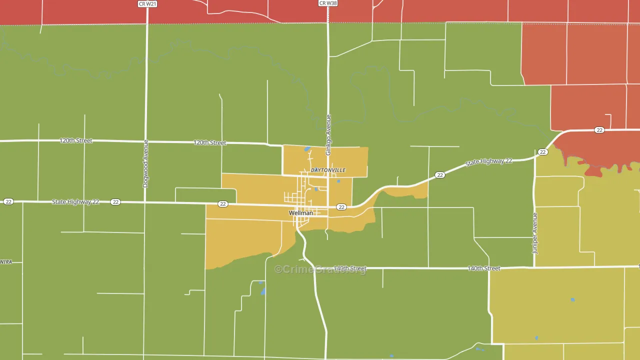 Wellman, IA Map of Arson Rates