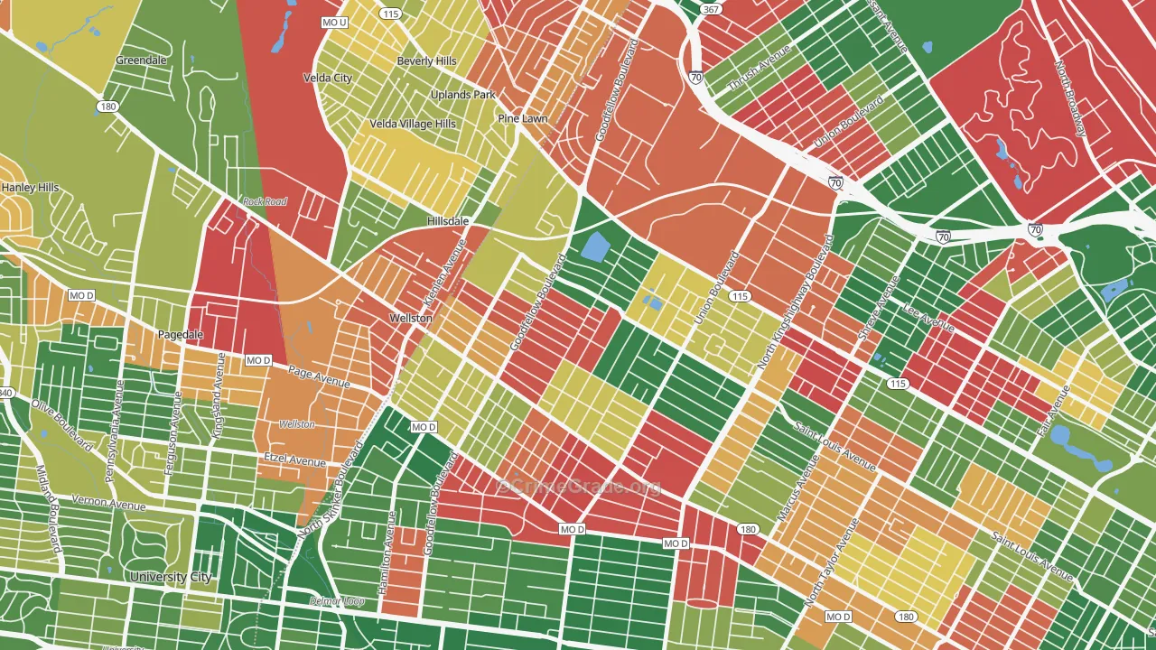 Wells-Goodfellow, St. Louis, MO Map of Arson Rates