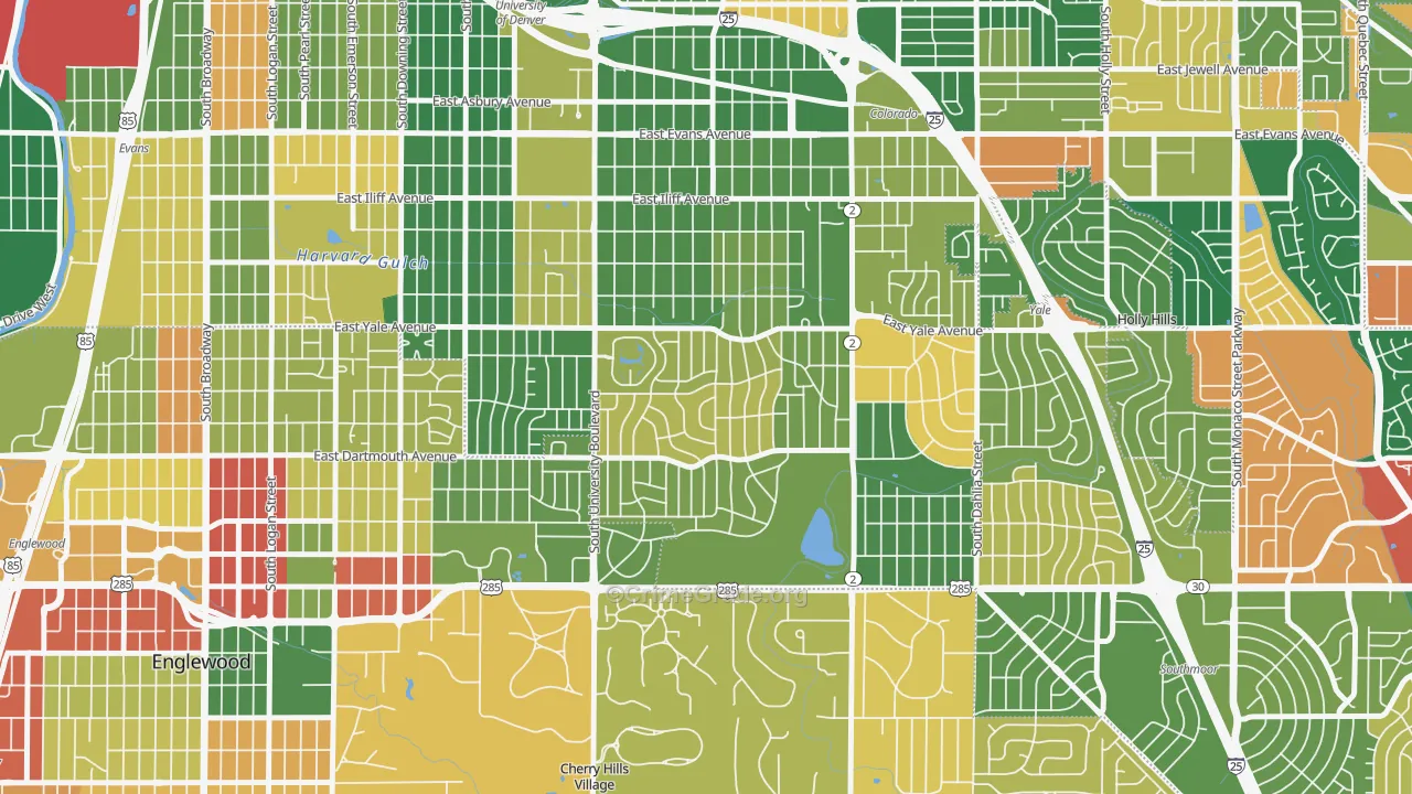 Wellshire, Denver, CO Map of Arson Rates