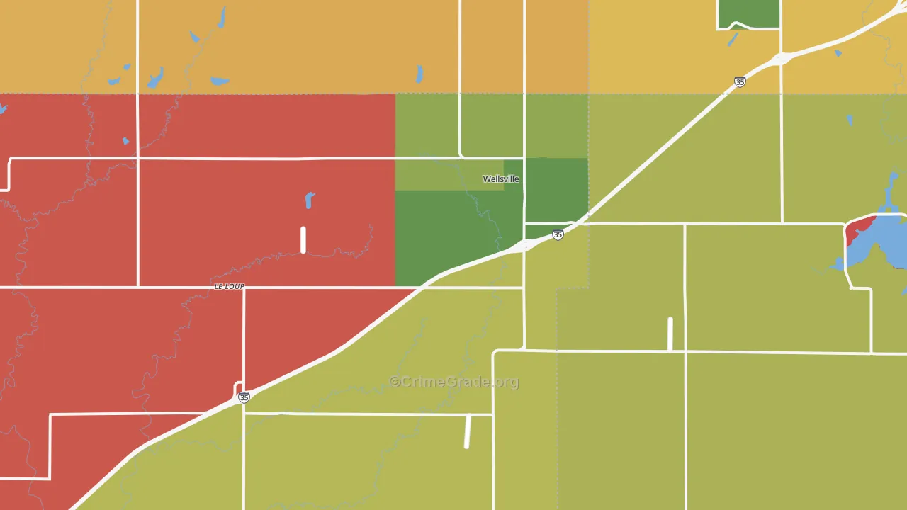 Wellsville, KS Map of Arson Rates