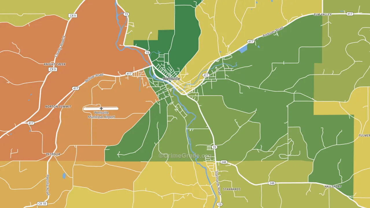 Wellsville, NY Map of Arson Rates