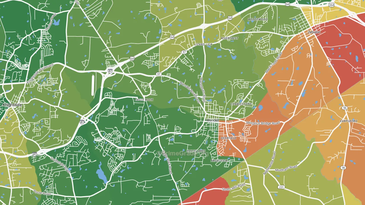 Wendell, NC Map of Arson Rates