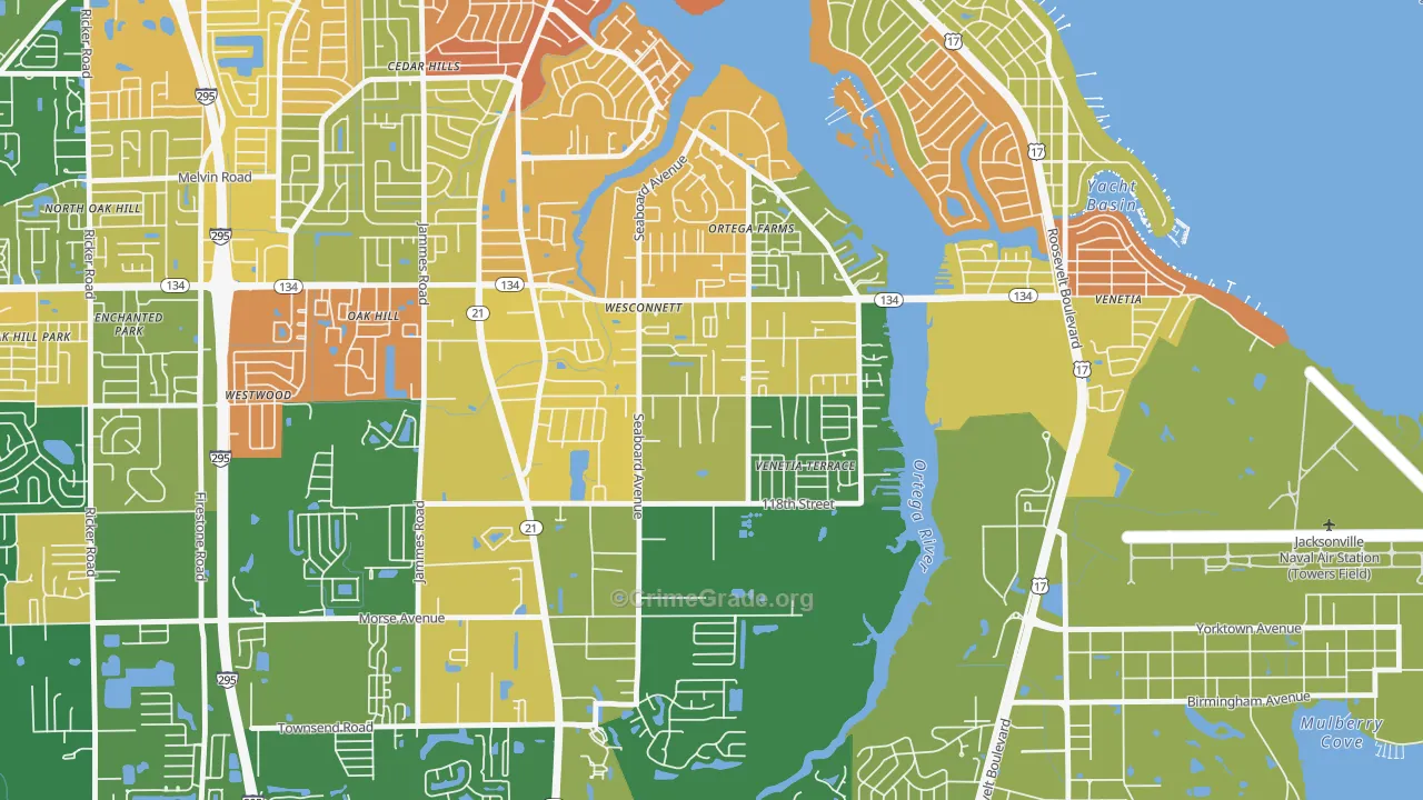 Wesconnett, Jacksonville, FL Map of Arson Rates