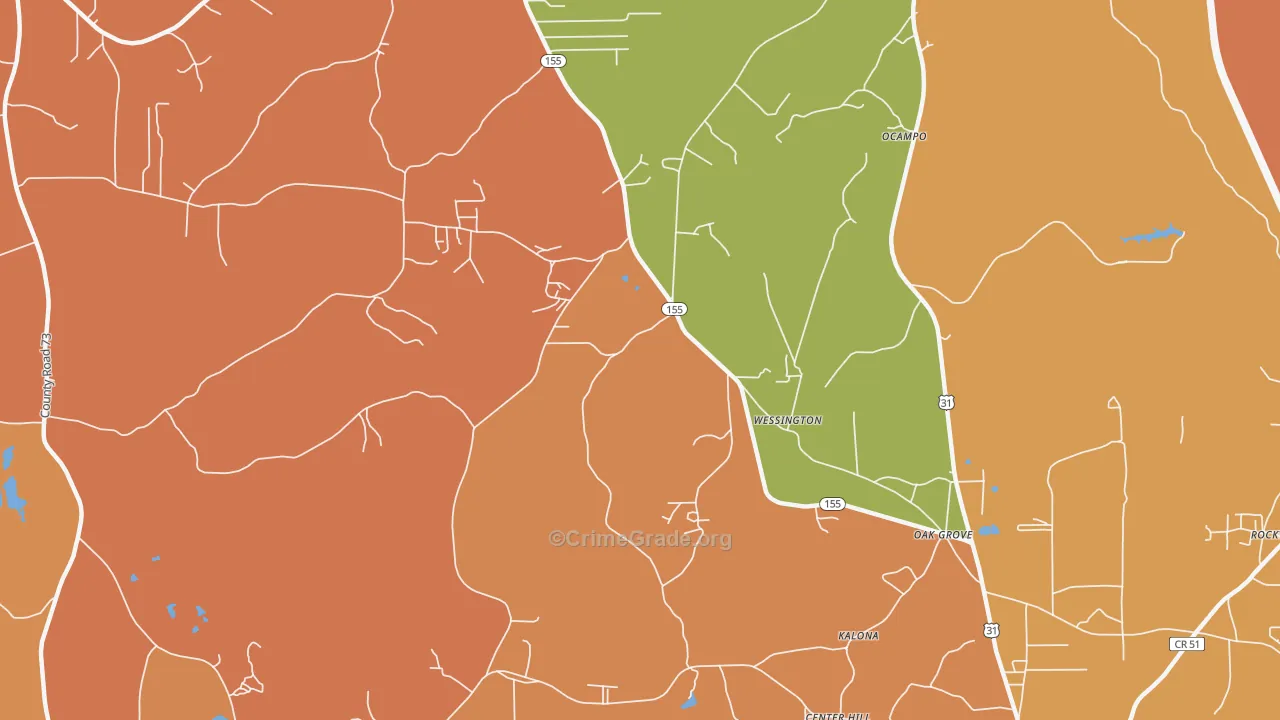 Wessington, AL Map of Arson Rates