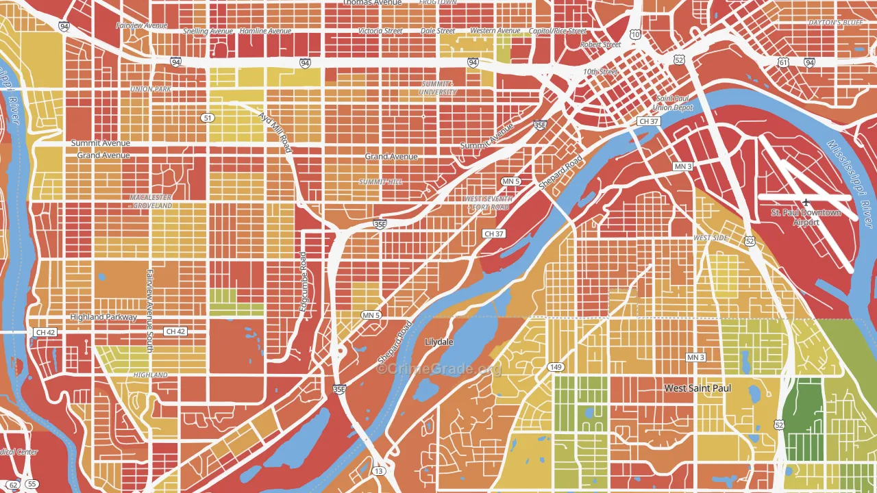 West 7th, St. Paul, MN Map of Arson Rates
