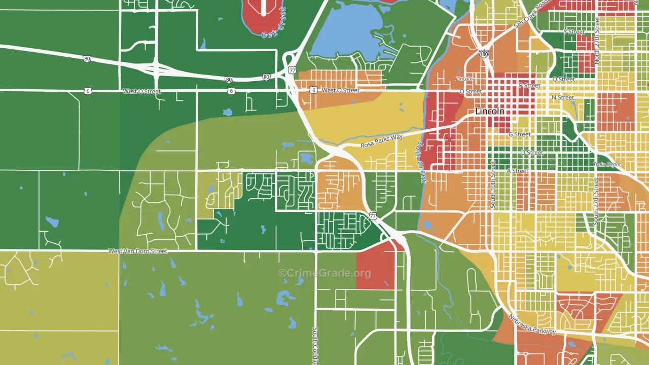 West A, Lincoln, NE Map of Arson Rates
