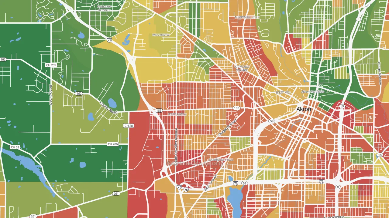 West Akron, Akron, OH Map of Arson Rates