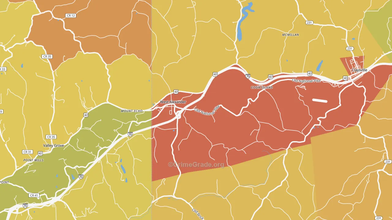 West Alexander, PA Map of Arson Rates