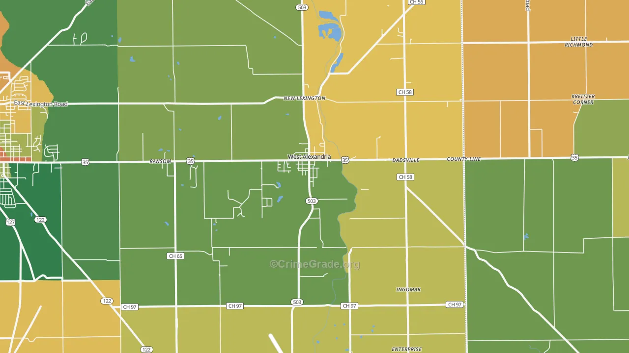 West Alexandria, OH Map of Arson Rates