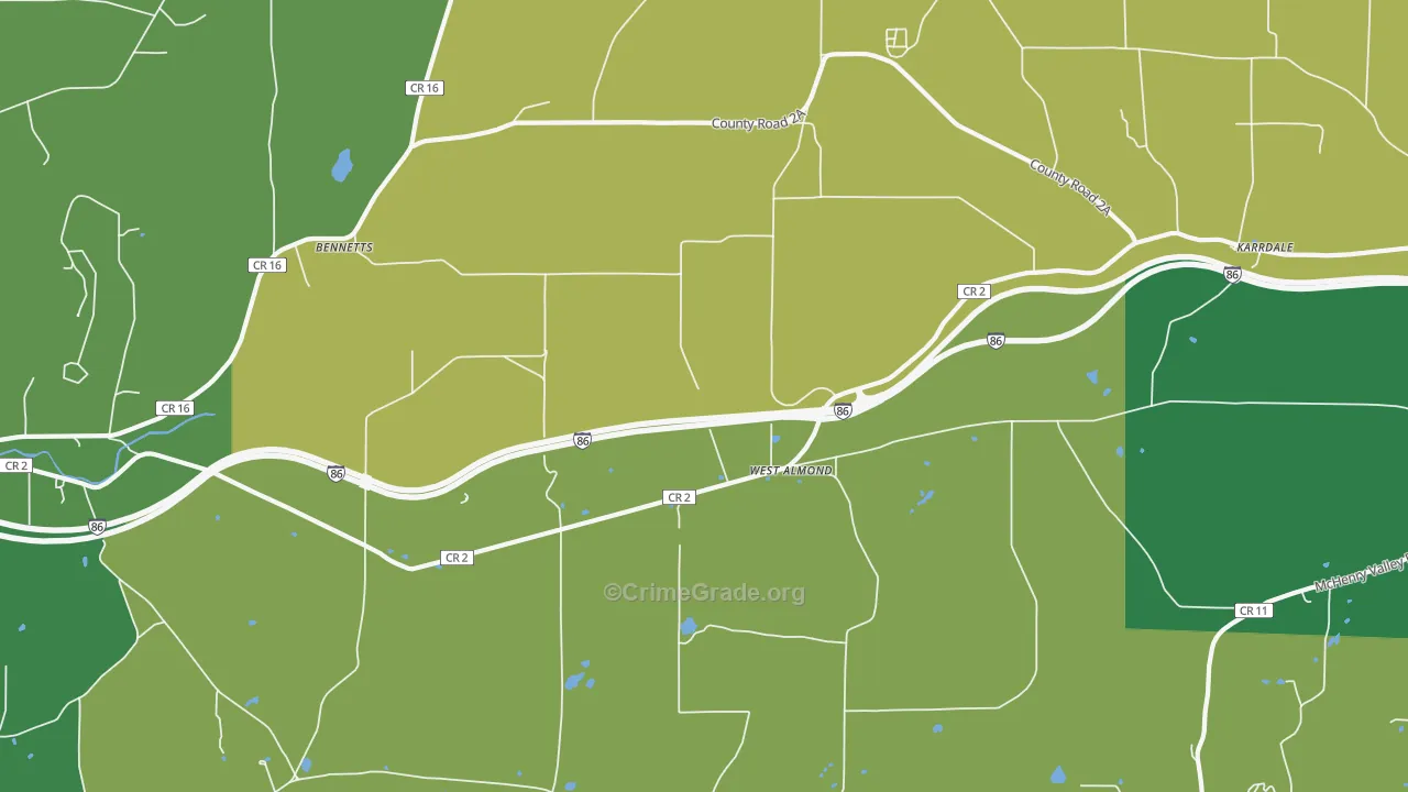 West Almond, NY Map of Arson Rates