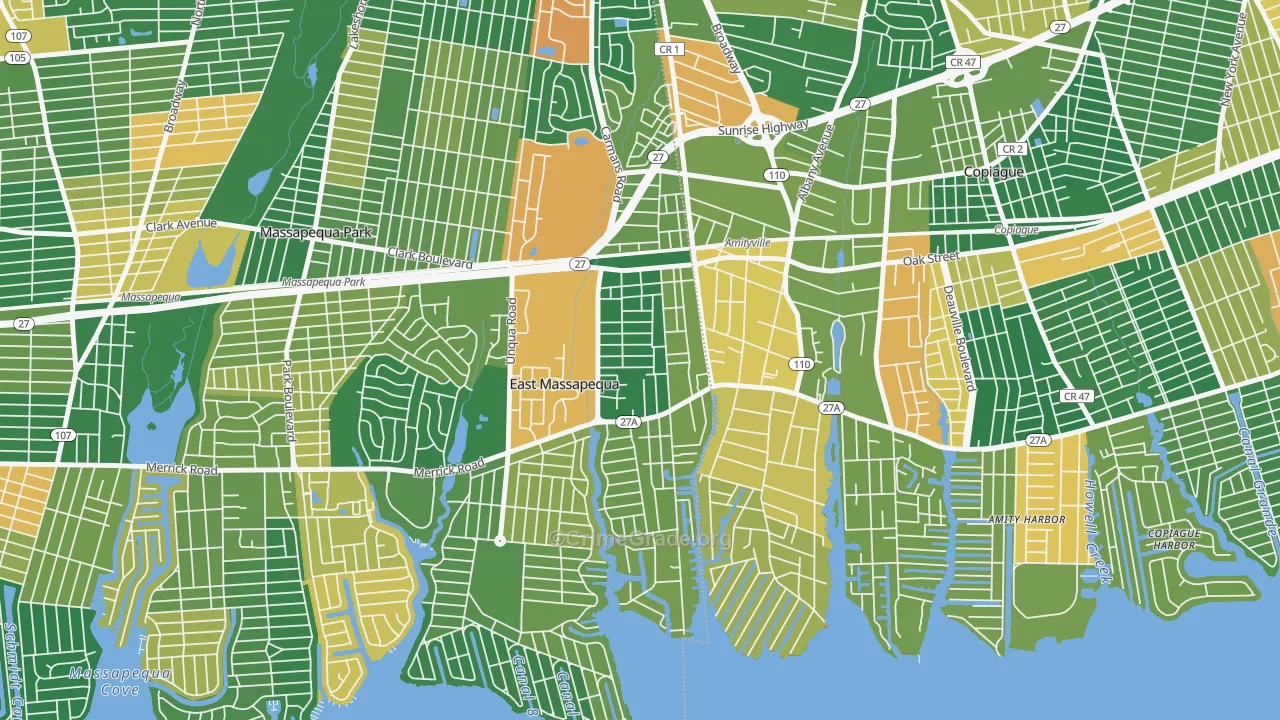West Amityville, East Massapequa, NY Map of Arson Rates