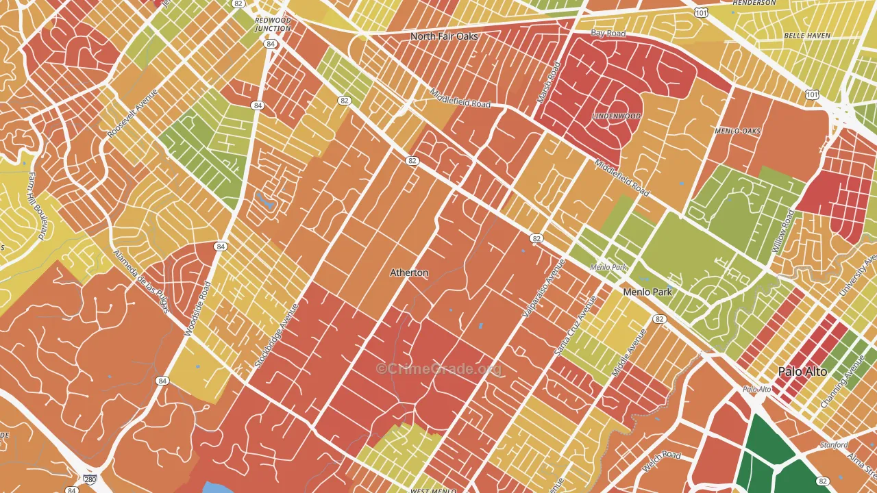 West Atherton, Atherton, CA Map of Arson Rates
