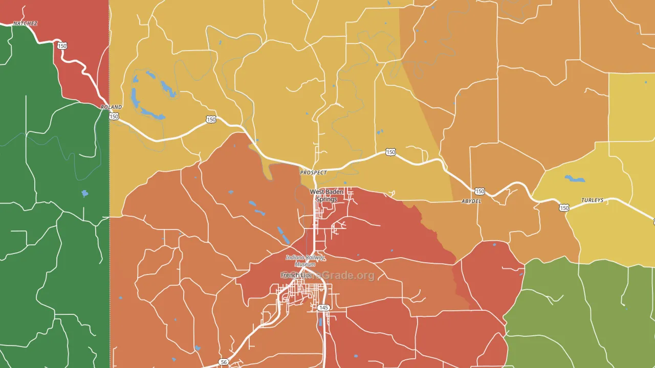 West Baden Springs, IN Map of Arson Rates