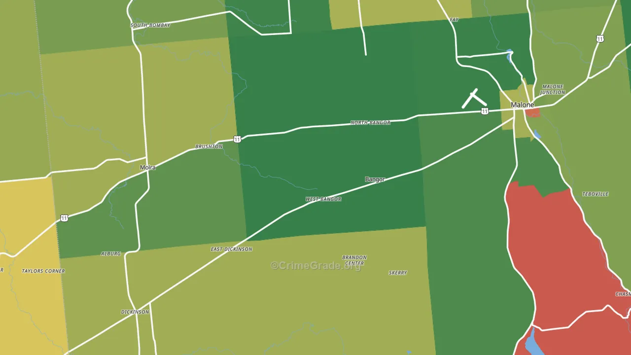 West Bangor, NY Map of Arson Rates