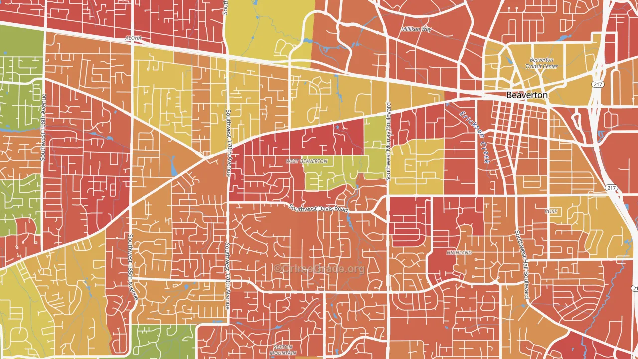 West Beaverton, Beaverton, OR Map of Arson Rates