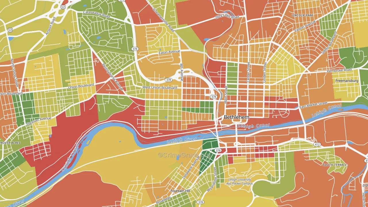 West Bethlehem, Bethlehem, PA Map of Arson Rates