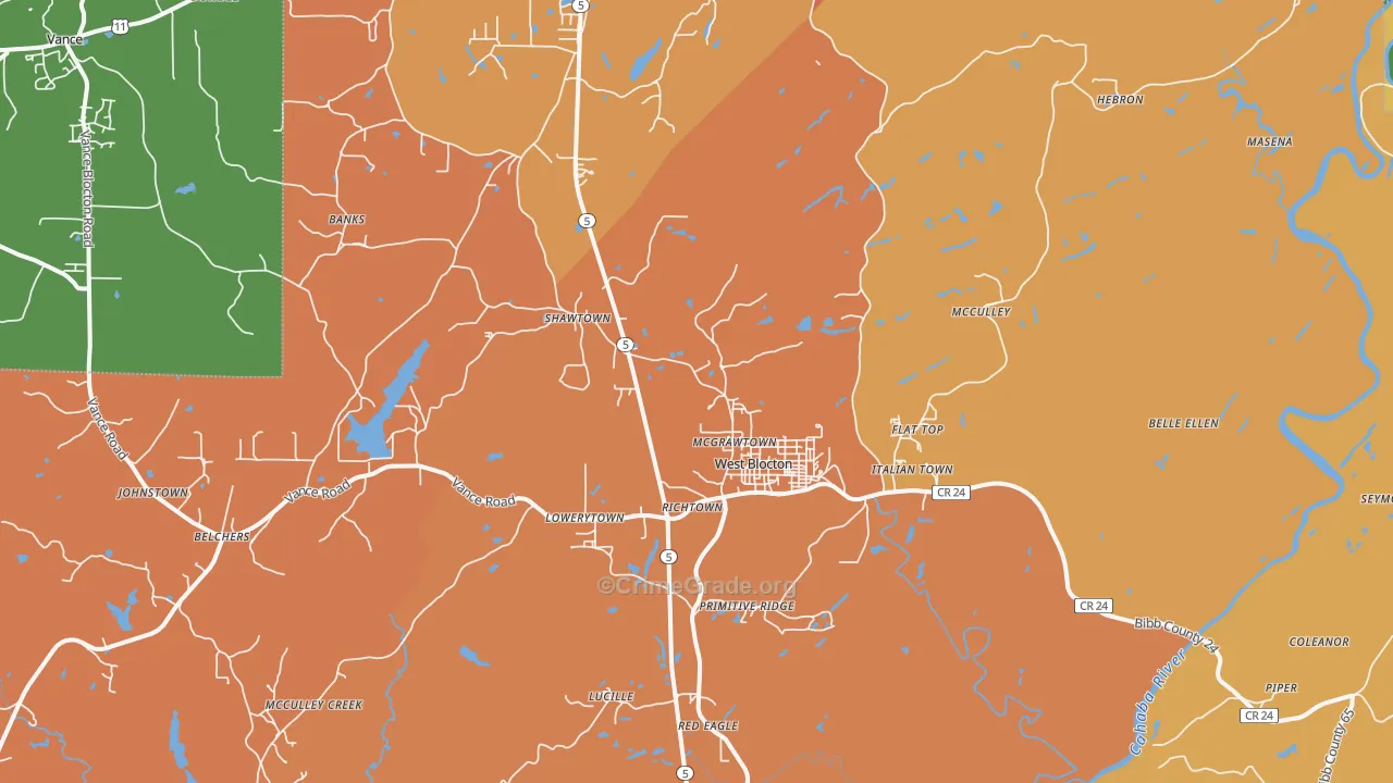West Blocton, AL Map of Arson Rates