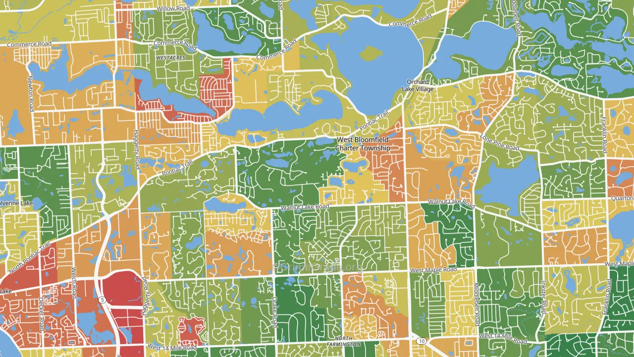 West Bloomfield, MI Map of Arson Rates