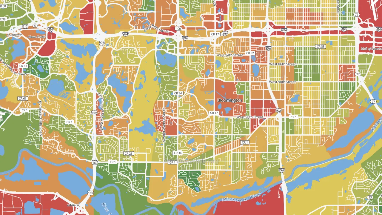 West Bloomington, Bloomington, MN Map of Arson Rates