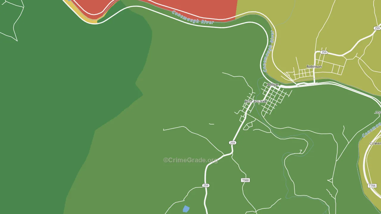 West Bolivar, PA Map of Arson Rates
