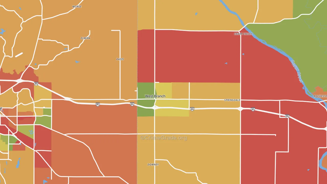 West Branch, IA Map of Arson Rates