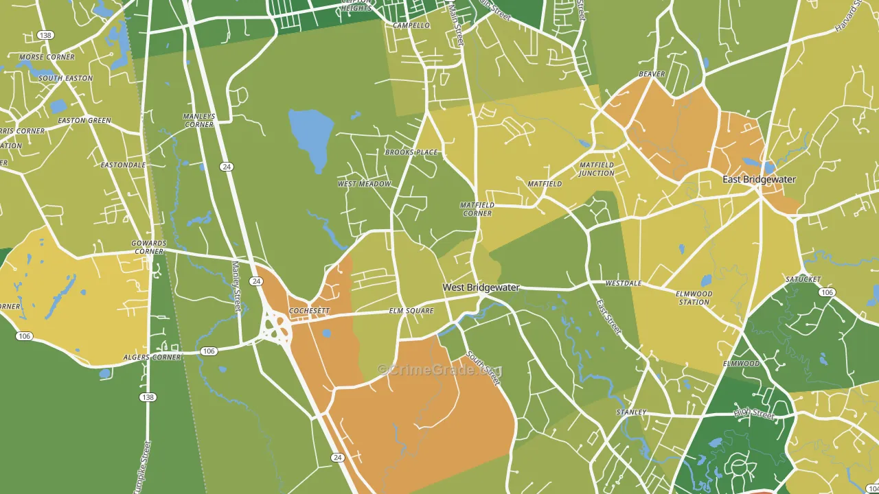 West Bridgewater, MA Map of Arson Rates