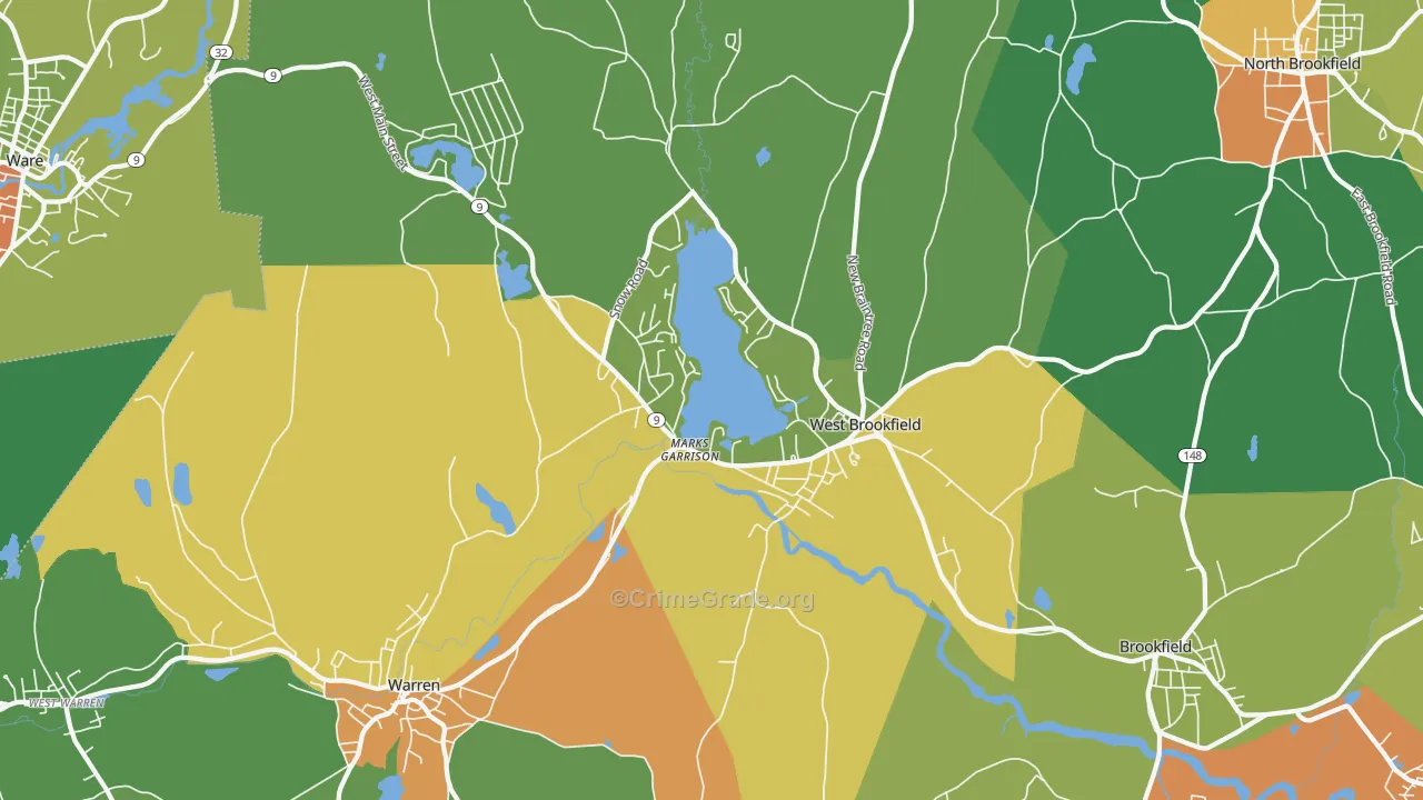 West Brookfield, MA Map of Arson Rates