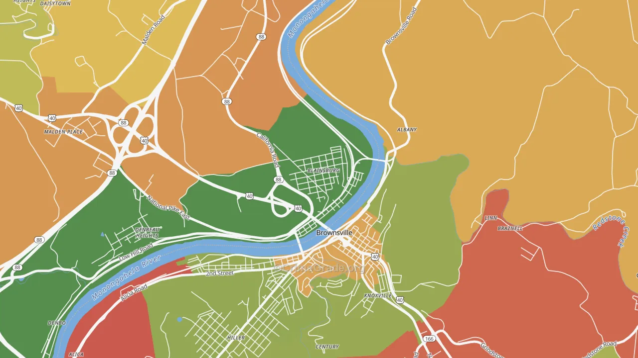 West Brownsville, PA Map of Arson Rates