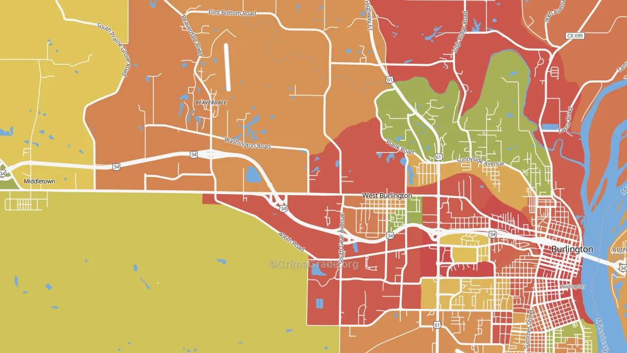 West Burlington, IA Map of Arson Rates
