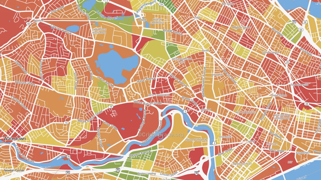 West Cambridge, Cambridge, MA Map of Arson Rates