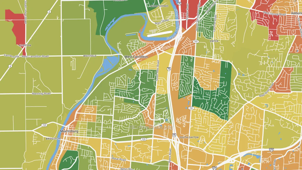 West Carrollton, OH Map of Arson Rates
