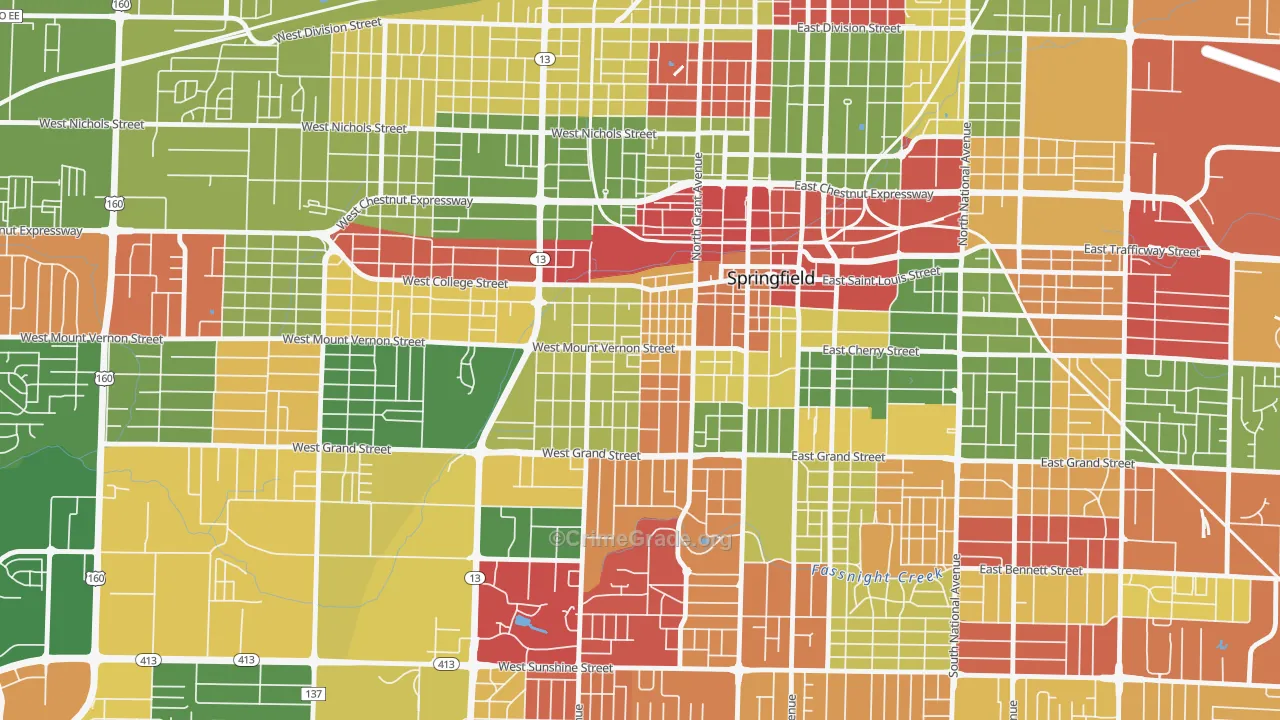 West Central, Springfield, MO Map of Arson Rates