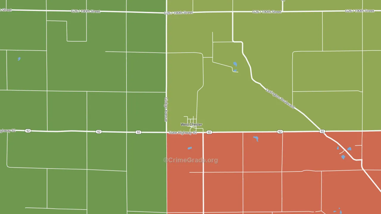West Chester, IA Map of Arson Rates