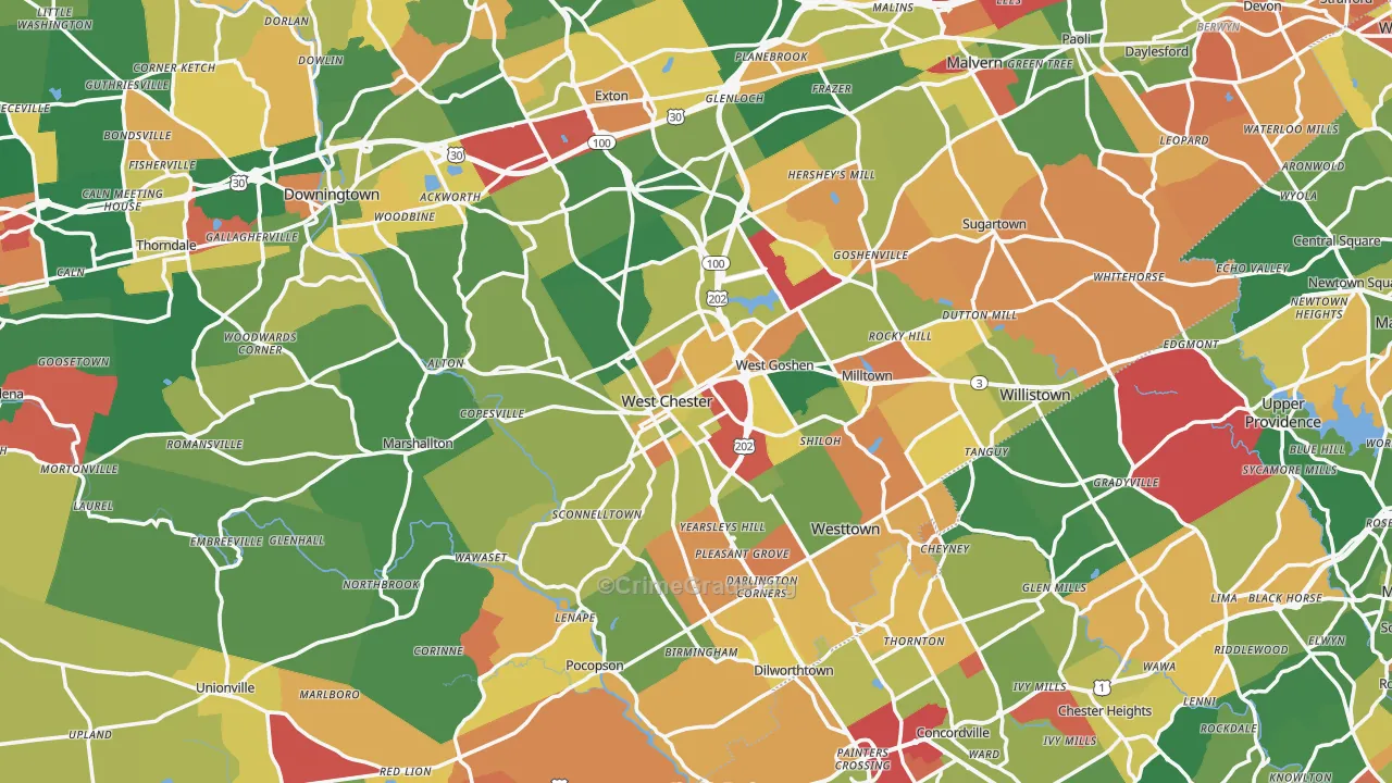 West Chester, PA Map of Arson Rates
