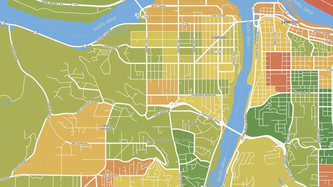 West Clarkston-Highland, WA Map of Arson Rates