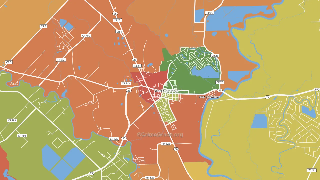 West Columbia, TX Map of Arson Rates