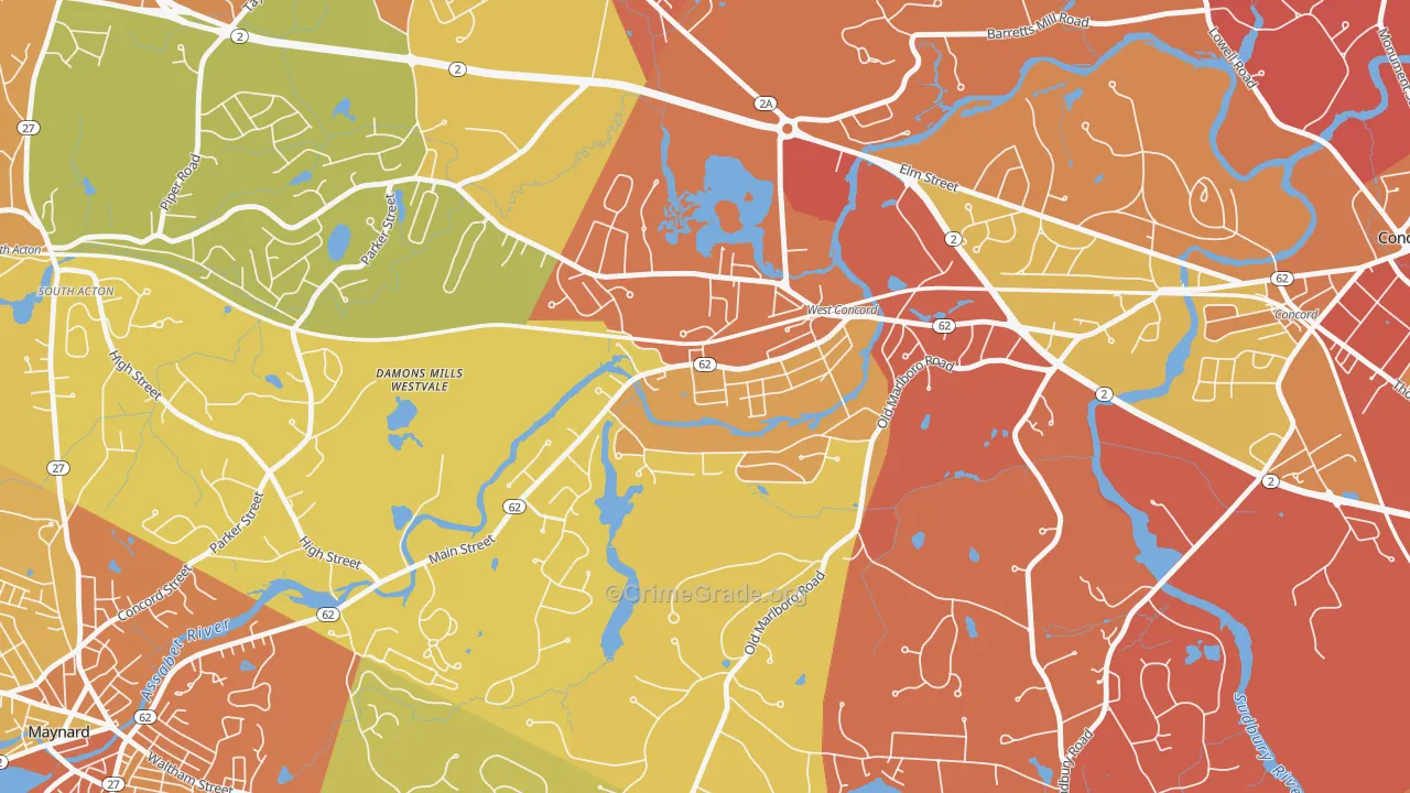 West Concord, MA Map of Arson Rates