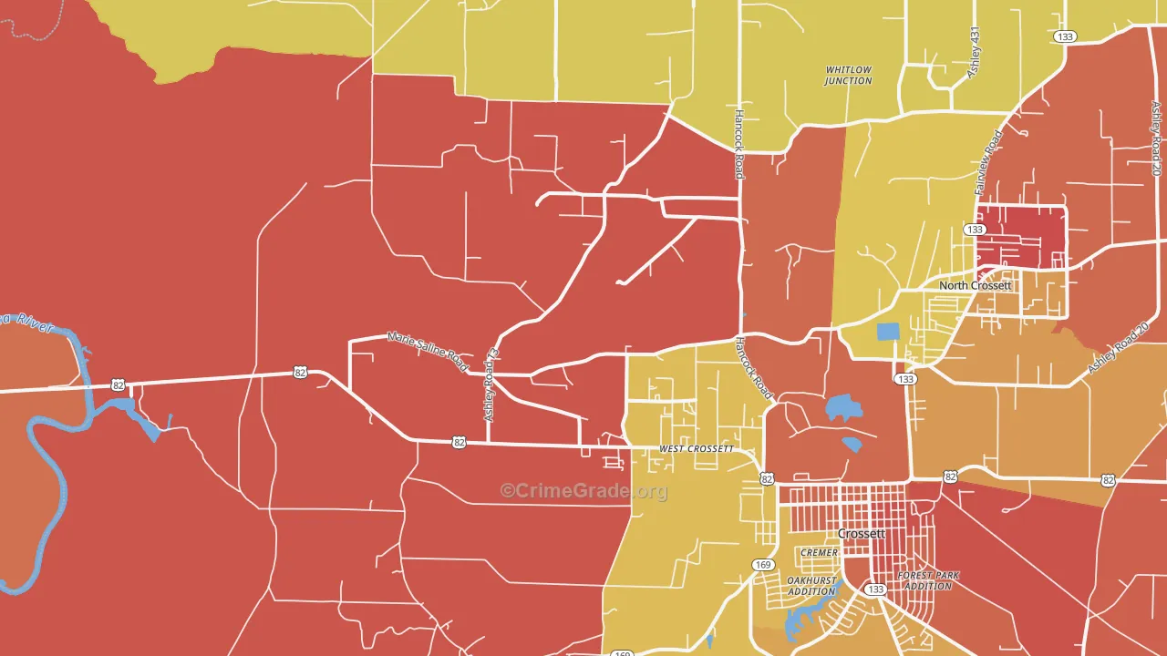 West Crossett, AR Map of Arson Rates