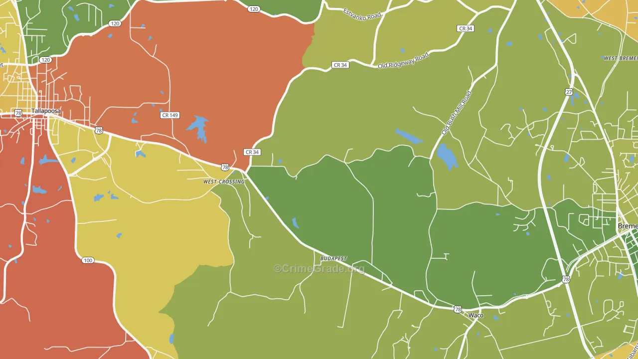 West Crossing, GA Map of Arson Rates