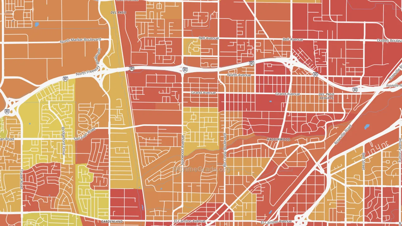 West del Paso Heights, Sacramento, CA Map of Arson Rates