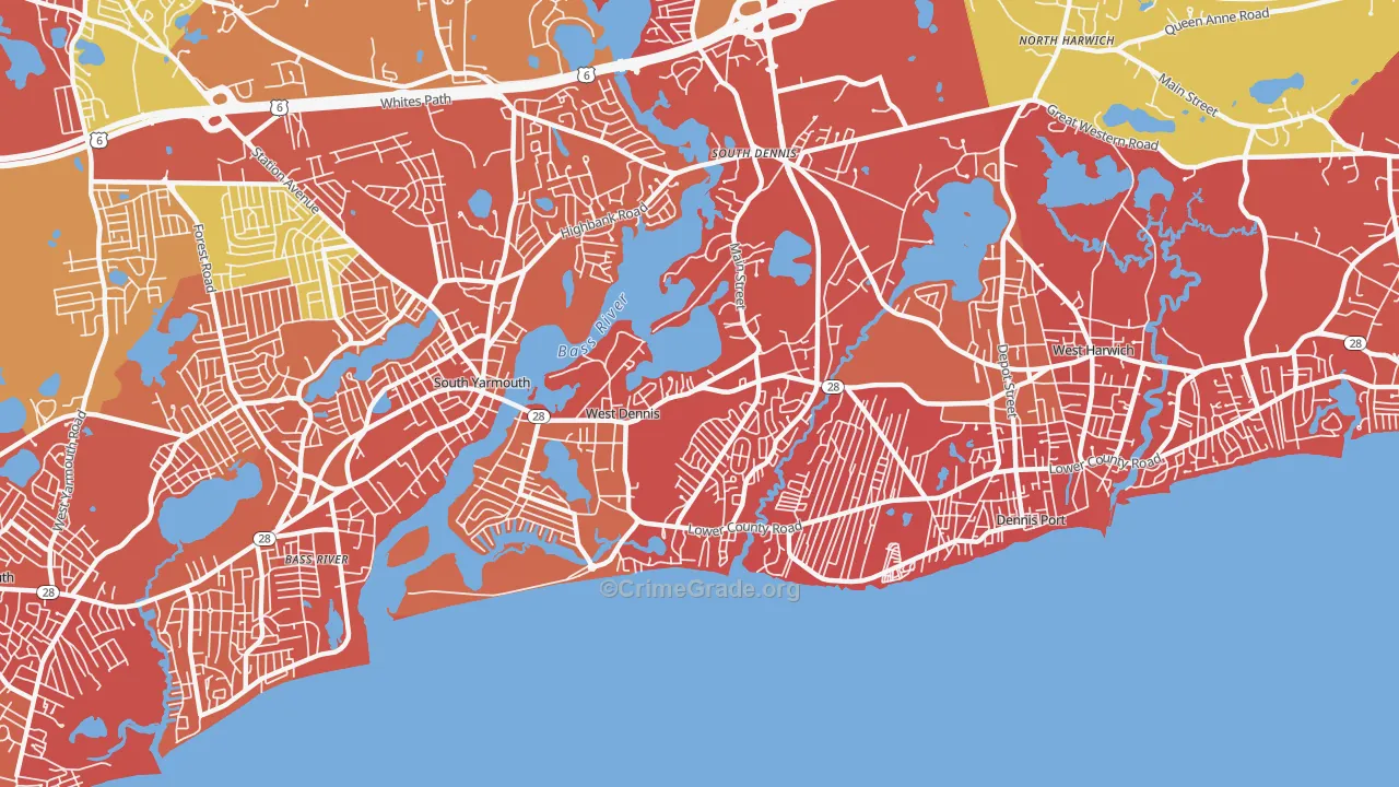 West Dennis, MA Map of Arson Rates
