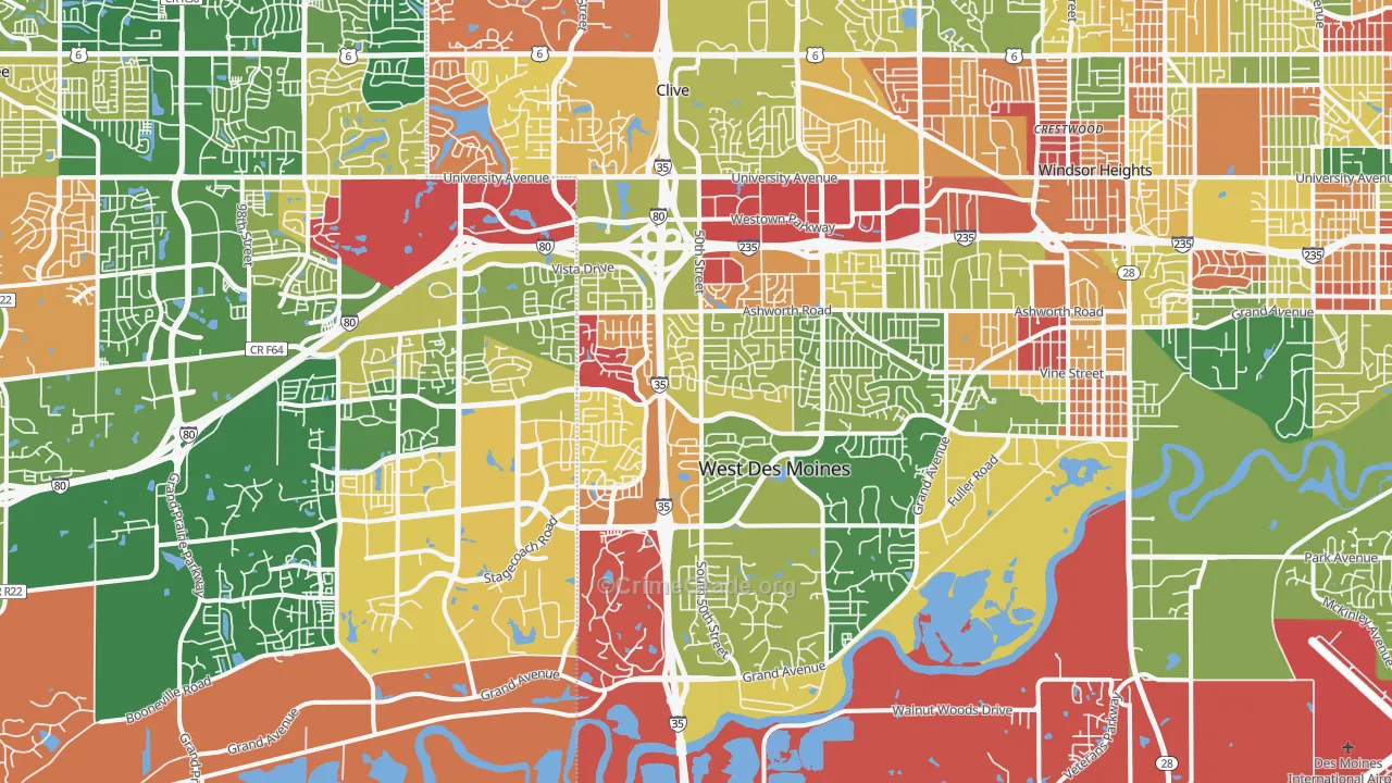 West Des Moines, IA Map of Arson Rates
