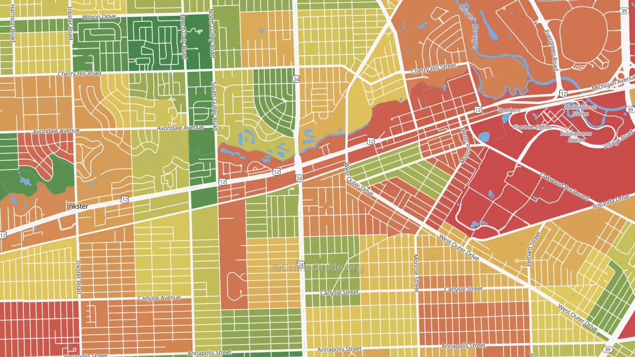 West Downtown Dearborn, Dearborn, MI Map of Arson Rates