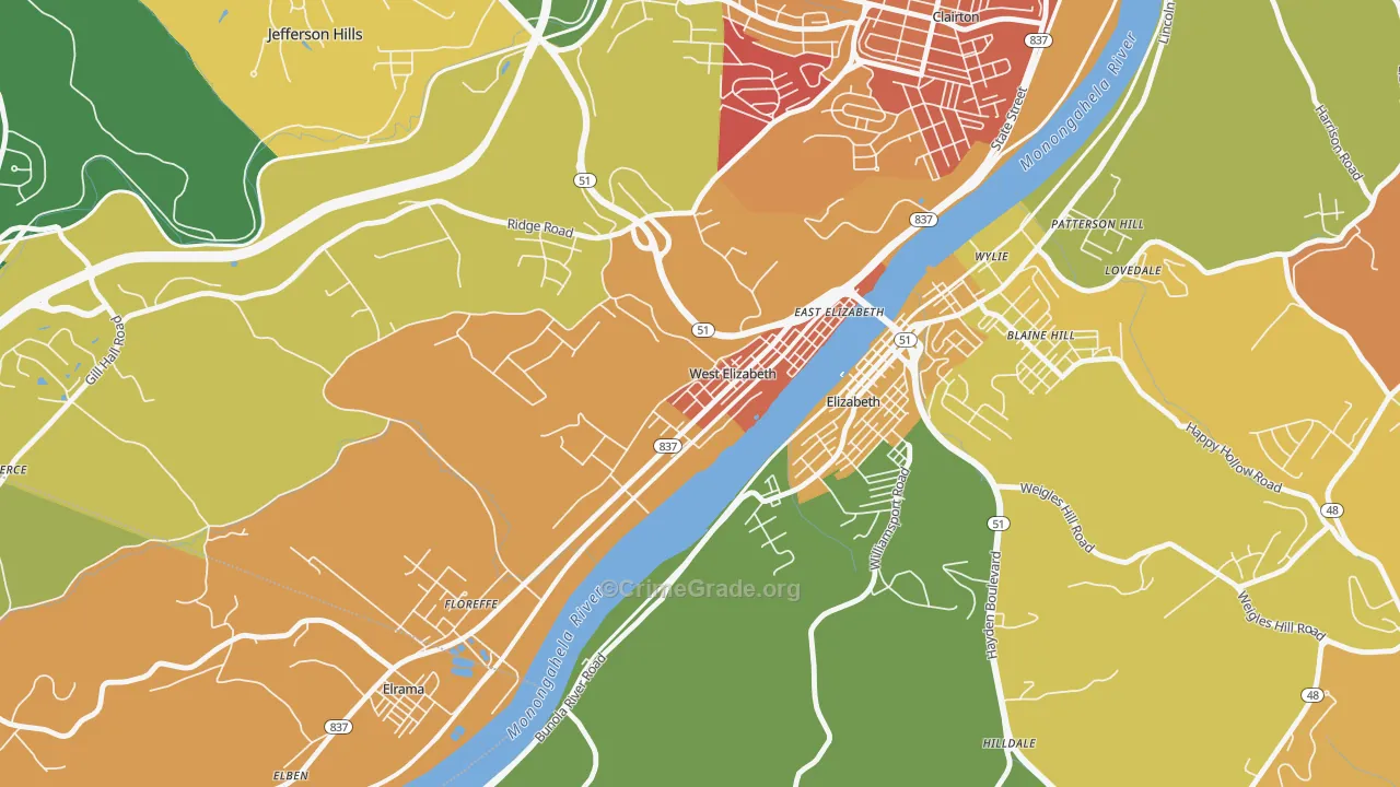 West Elizabeth, PA Map of Arson Rates